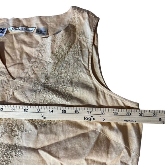 Nikki Valenti Irish Linen Top Pants Set Womens Sz. 16 Embroidered Tan Lagenlook - Picture 3 of 16
